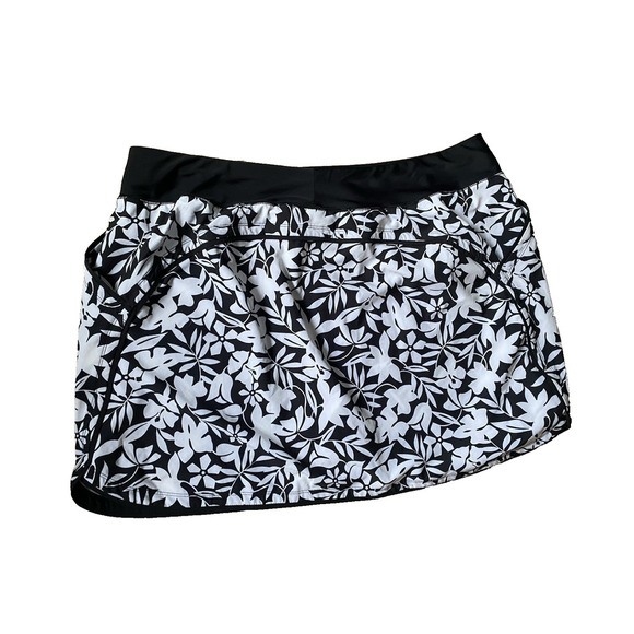 Lands End Swimsuit Skirt 22W Bathing Skort Built in Shorts Black White Floral - Picture 7 of 8